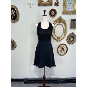 Bieff Basix for David York Black Silk Beaded Halter Mini Dress Vintage Y2K 6